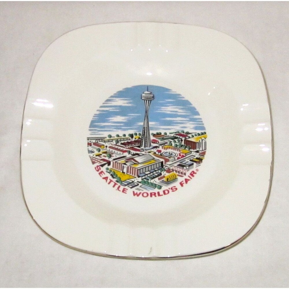 1962 SEATTLE WORLD’S FAIR large ceramic ashtray Space Needle ceramic dish WA